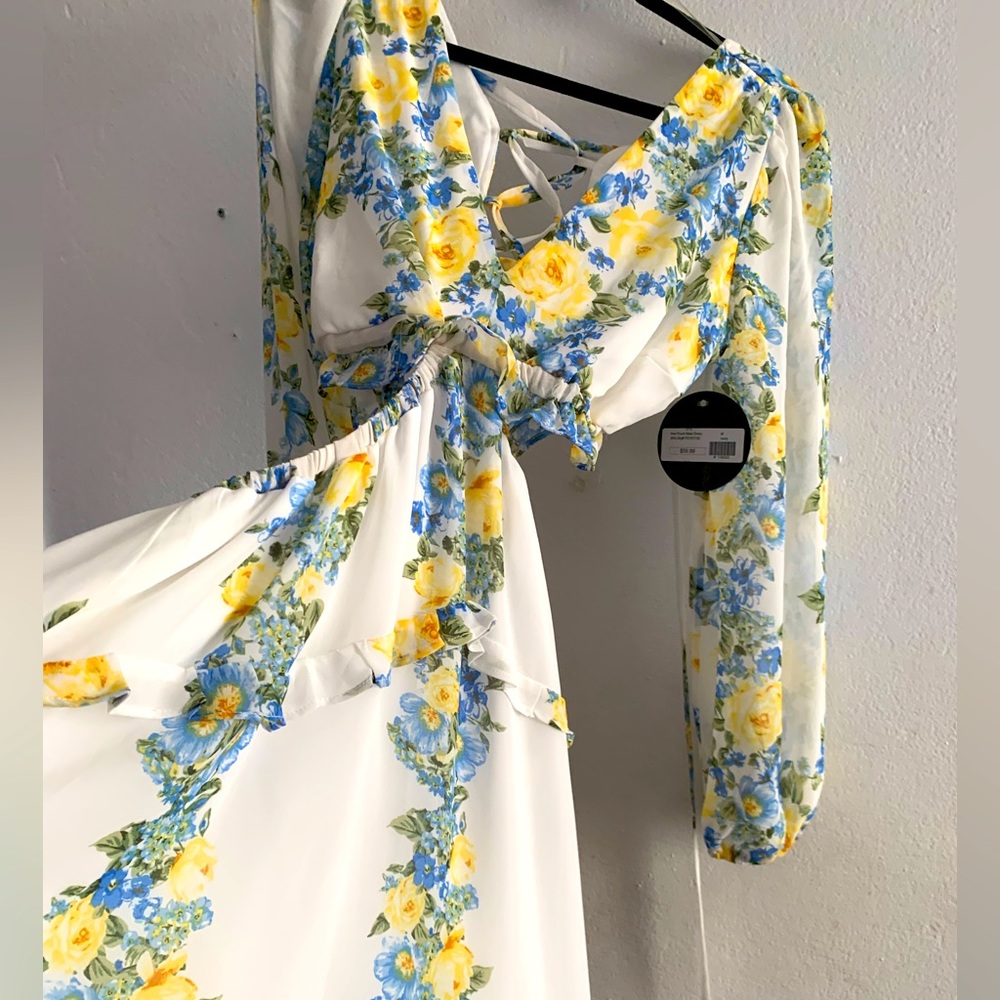 Long sleeve floral cut out maxi dress